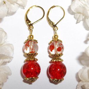 Orange and Gold Beaded Earring Set Handmade Jewelry Fashion Accessory Gift 5199